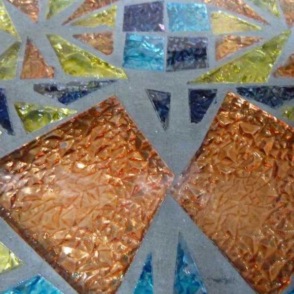 Genuine Stained Glass Mosaic Kissing Fish Suncatcher  8" Sq, NEW in Box Vintage - Picture 7 of 9